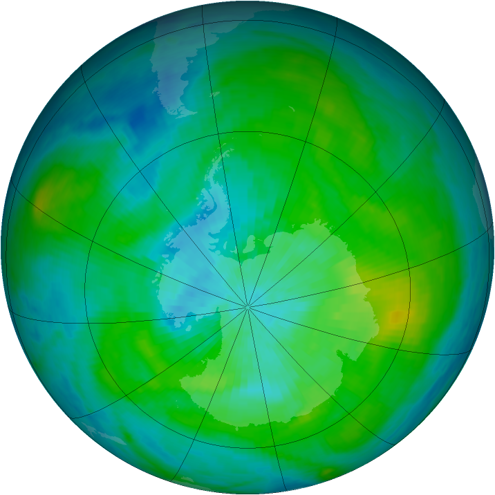 Antarctic ozone map for 10 March 1980